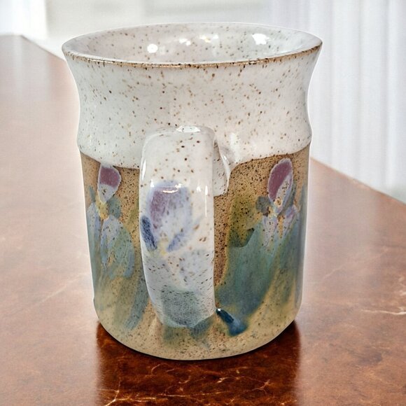 Beautiful Pottery mug 4" tall marked on bottom MKS floral unique - Picture 4 of 7